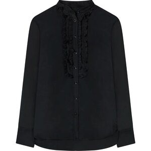 NWT Knatchbull The Deck London Ruffle Front Blouse in Black Cotton Silk US 8